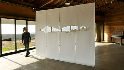 Paper Wall art installation at Djerassi Artist Residency in California